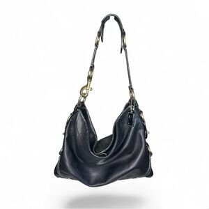 Coach Carly Black Leather Hobo Bag with Brass Details